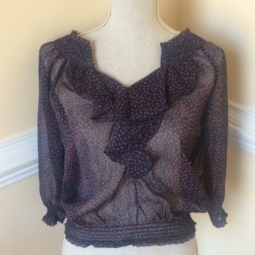 Navy Sheer Pussybow Zara blouse XS